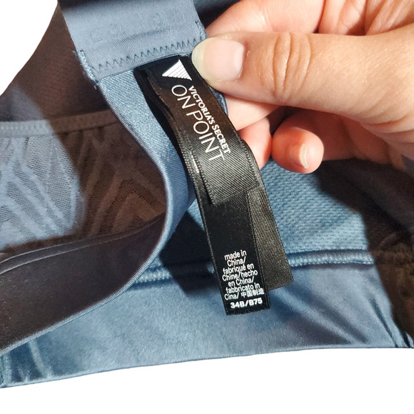 Victoria's Secret ON POINT Blue Mesh Lace High Neck Sports Bra 34B Molded Cups - Picture 7 of 15